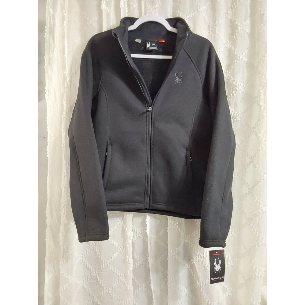 Spyder Mens Full Zip Sherpa Lined Fleece Jacket Black Textured Knit Small NWT
